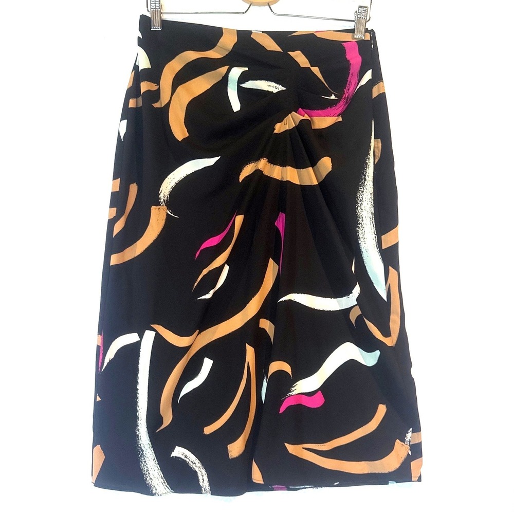 Nine West Black Abstract Twist Front Midi Skirt Womens Small Career Dressy Light